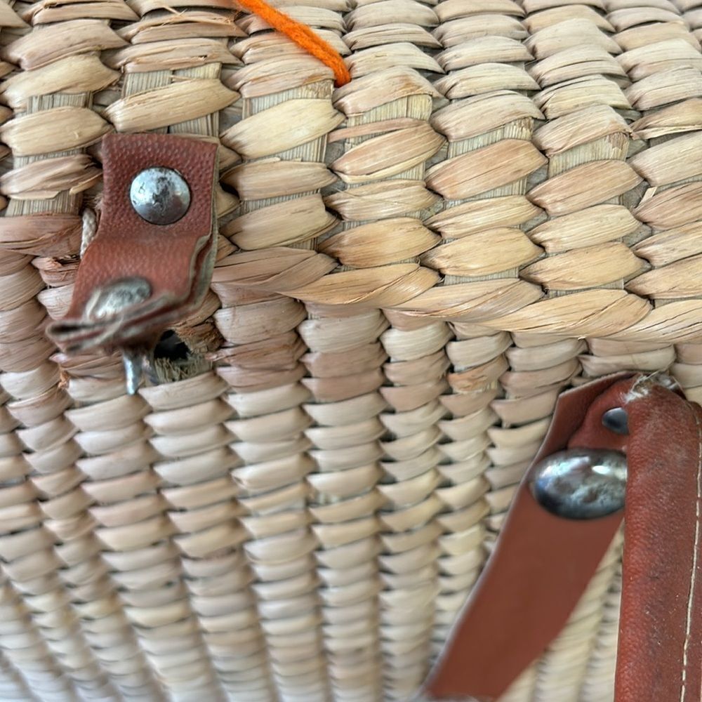 Handcrafted Floral Woven Tote Bag Vintage Orange and tan - Picture 8 of 11